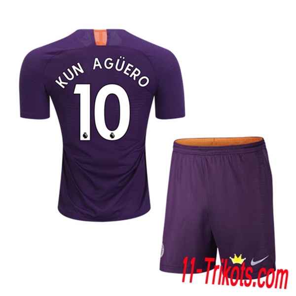 Spielername | Neues Manchester City Kinder Third Trikot 10 KUN AGUERO Purpurrot 2018-19 Kurzarm