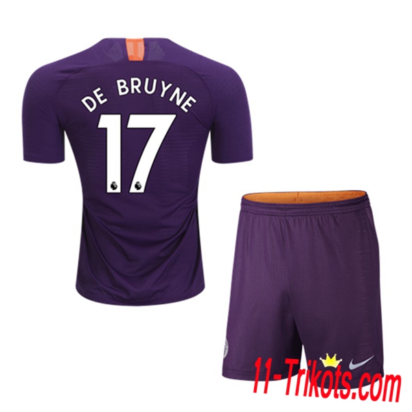 Spielername | Neues Manchester City Kinder Third Trikot 17 DE BRUYNE Purpurrot 2018-19 Kurzarm