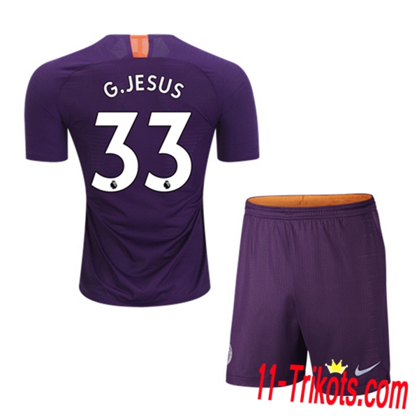 Spielername | Neues Manchester City Kinder Third Trikot 33 G.JESUS Purpurrot 2018-19 Kurzarm