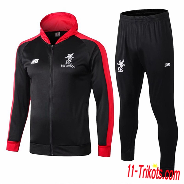 Neuestes Fussball FC Liverpool Schwarz/Rot Trainingsanzug mit kappe 2018 2019 | 11-trikots