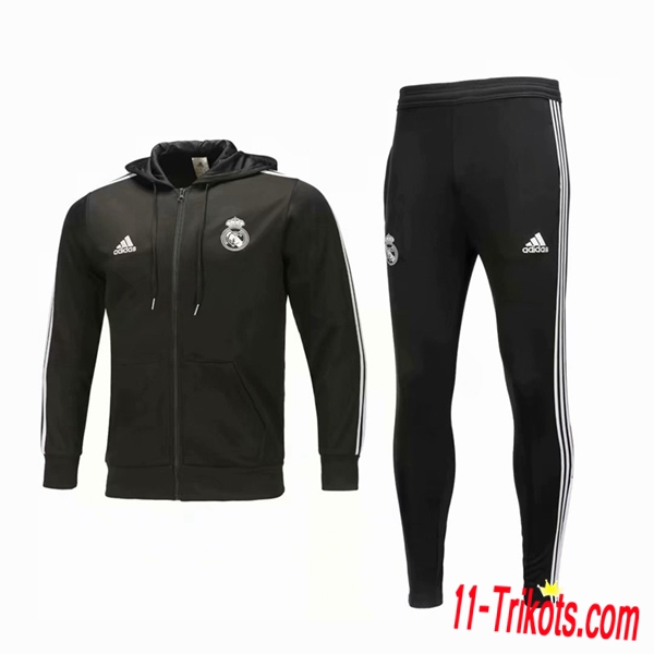 Neuestes Fussball Real Madrid Schwarz Trainingsanzug mit kappe 2018 2019 | 11-trikots