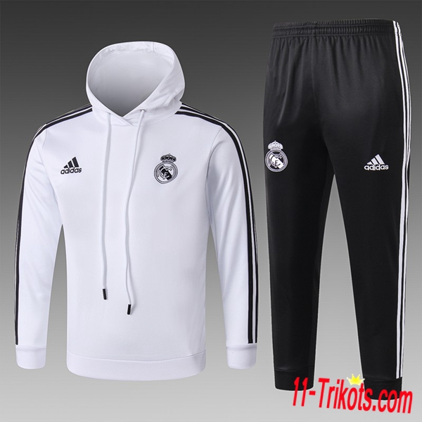 Neuestes Fussball Real Madrid Kinder Trainingsanzug mit kappe Weiß 2018 2019 | 11-trikots