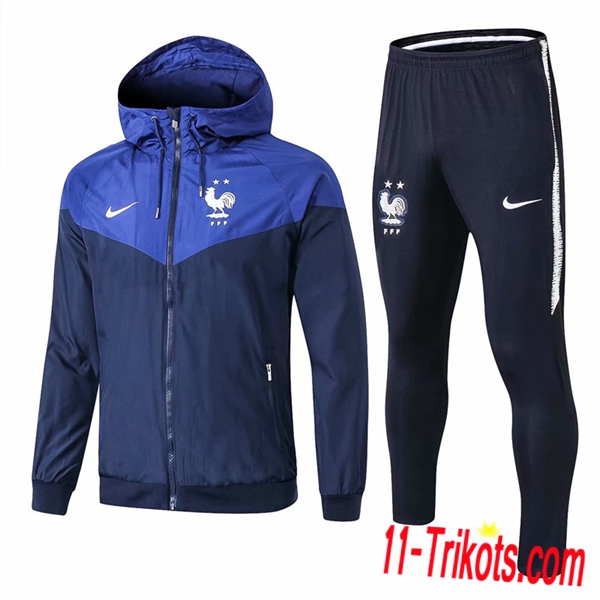 Neuestes Fussball Frankreich 2 Sterne Windjacke Anzüg Blau/Schwarz 2018 2019 | 11-trikots