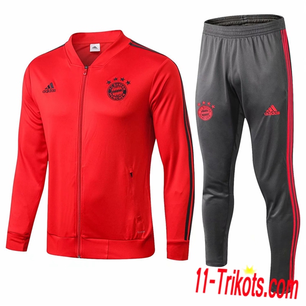 Neuestes Fussball Bayern München Trainingsanzug (Jacke）Rot/Schwarz 2018 2019 | 11-trikots