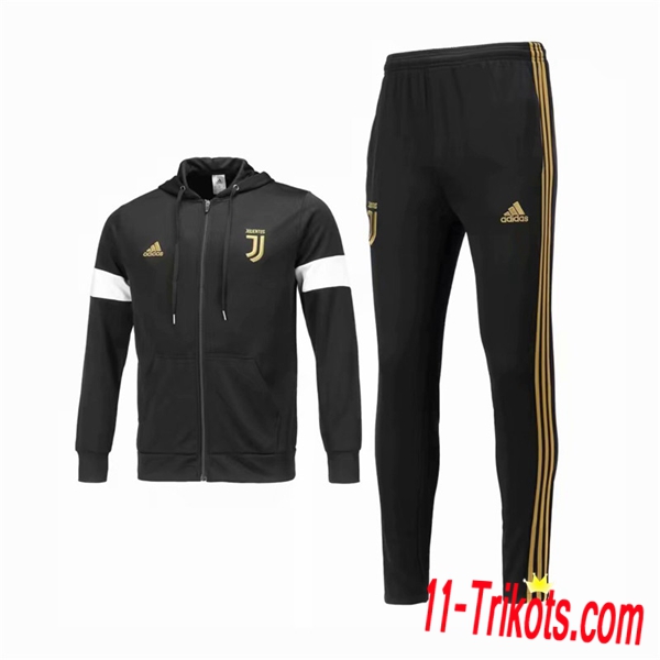 Neuestes Fussball Juventus Trainingsanzug mit Kapuze Schwarz 2018 2019 | 11-trikots