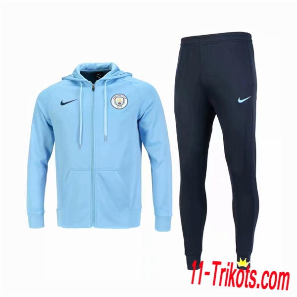 Neuestes Fussball Manchester City Trainingsanzug mit Kapuze Hellblau 2018 2019 | 11-trikots