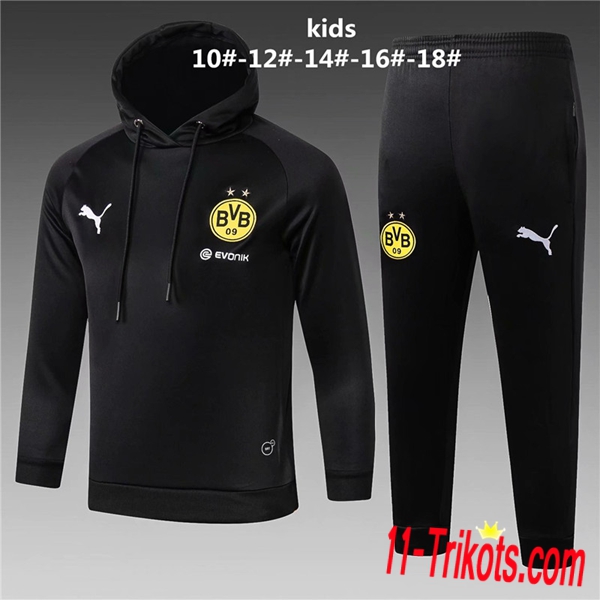 Neuestes Fussball Dortmund BVB Kinder Trainingsanzug mit Kapuze Schwarz 2018 2019 | 11-trikots