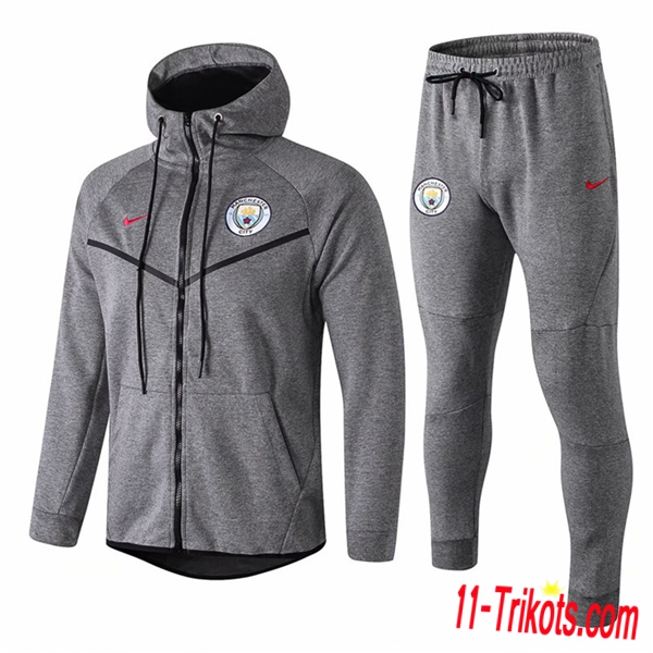 Neuestes Fussball Manchester City Trainingsanzug Jacke mit Kapuze Grau 2018 2019 | 11-trikots