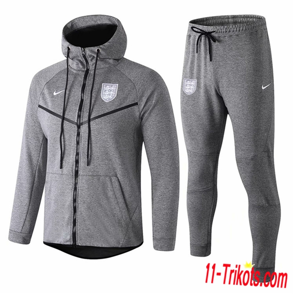 Neuestes Fussball England Trainingsanzug Jacke mit Kapuze Grau 2018 2019 | 11-trikots