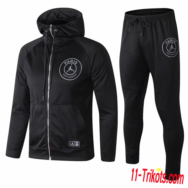 Neuestes Fussball Jordan PSG Trainingsanzug Jacke mit Kapuze Schwarz 2018 2019 | 11-trikots