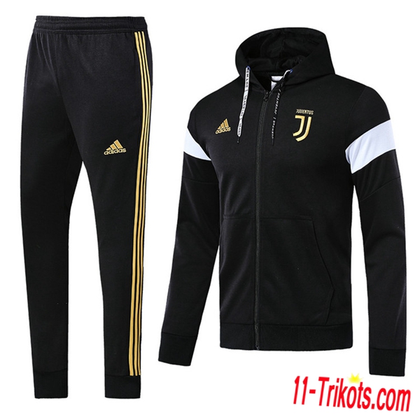 Neuestes Fussball Juventus Trainingsanzug Jacke mit Kapuze Schwarz 2018 2019 | 11-trikots