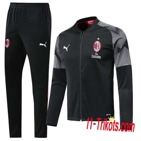 Neuestes Fussball AC Milan Trainingsanzug (Jacke) Schwarz 2019 2020 | 11-trikots