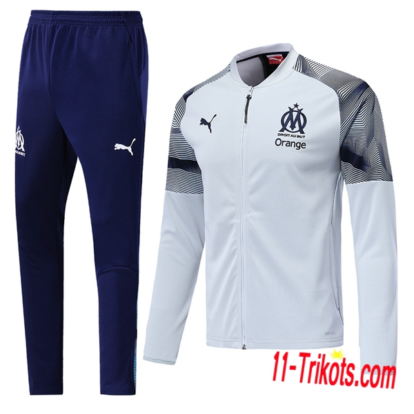 Neuestes Fussball Marseille OM Trainingsanzug (Jacke) Weiß 2019 2020 | 11-trikots