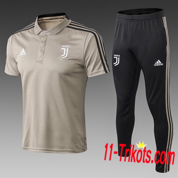 Neuestes Fussball Juventus Poloshirt + Hose Dunkelgrau 2019 2020 | 11-trikots