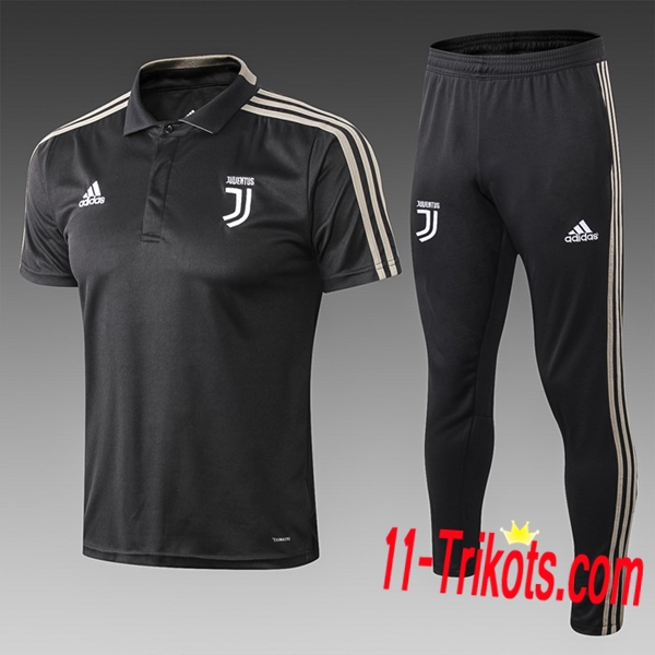 Neuestes Fussball Juventus Poloshirt + Hose Schwarz 2019 2020 | 11-trikots