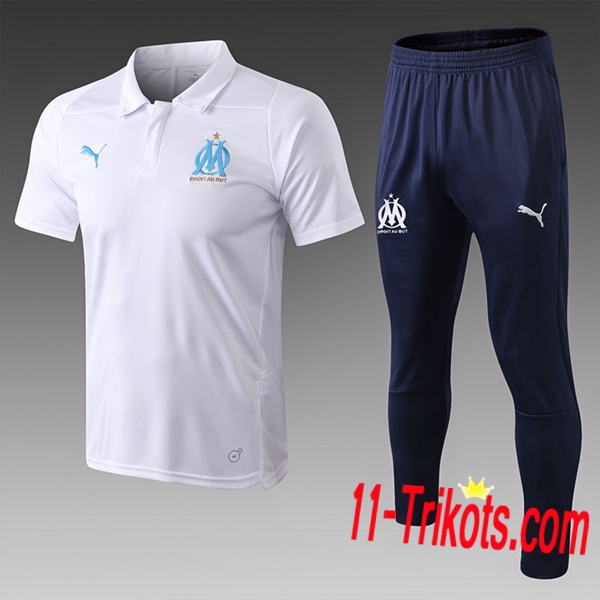 Neuestes Fussball Marseille OM Poloshirt + Hose Weiß 2019 2020 | 11-trikots