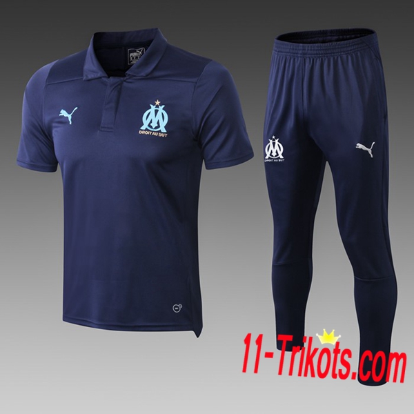 Neuestes Fussball Marseille OM Poloshirt + Hose Dunkelblau 2019 2020 | 11-trikots