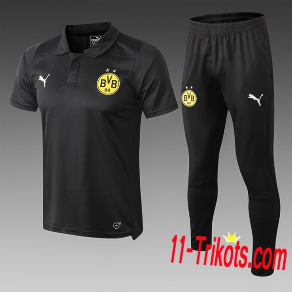 Neuestes Fussball Dortmund BVB Poloshirt + Hose Schwarz 2019 2020 | 11-trikots