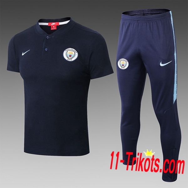 Neuestes Fussball Manchester City Poloshirt + Hose Schwarz 2019 2020 | 11-trikots