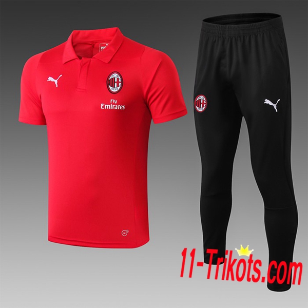 Neuestes Fussball AC Milan Poloshirt + Hose Rot 2019 2020 | 11-trikots