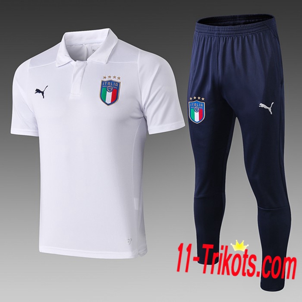 Neuestes Fussball Italien Poloshirt + Hose Weiß 2019 2020 | 11-trikots