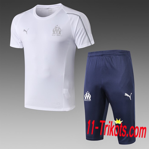 Neuestes Fussball Pre Match Marseille OM Trainingstrikot + 3/4 Hose Weiß 2019 2020 | 11-trikots