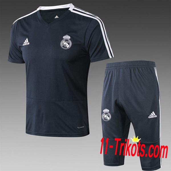 Neuestes Fussball Pre Match Real Madrid Trainingstrikot + 3/4 Hose Schwarz 2019 2020 | 11-trikots