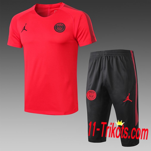 Neuestes Fussball Pre Match PSG Jordan Trainingstrikot + 3/4 Hose Rot 2019 2020 | 11-trikots