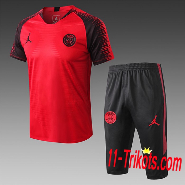 Neuestes Fussball Pre Match PSG Jordan Trainingstrikot + 3/4 Hose Rot/Schwarz 2019 2020 | 11-trikots