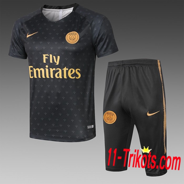 Neuestes Fussball Pre Match PSG Trainingstrikot + 3/4 Hose Schwarz 2019 2020 | 11-trikots