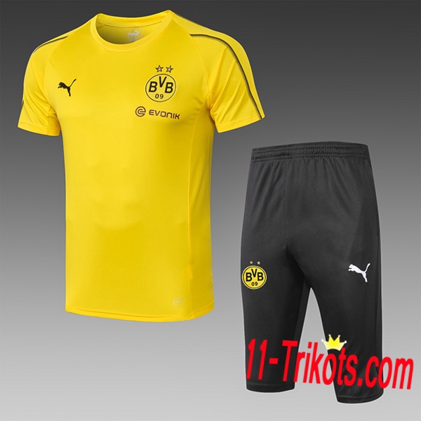 Neuestes Fussball Pre Match Dortmund BVB Trainingstrikot + 3/4 Hose Gelb 2019 2020 | 11-trikots