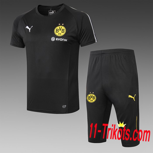Neuestes Fussball Pre Match Dortmund BVB Trainingstrikot + 3/4 Hose Schwarz 2019 2020 | 11-trikots