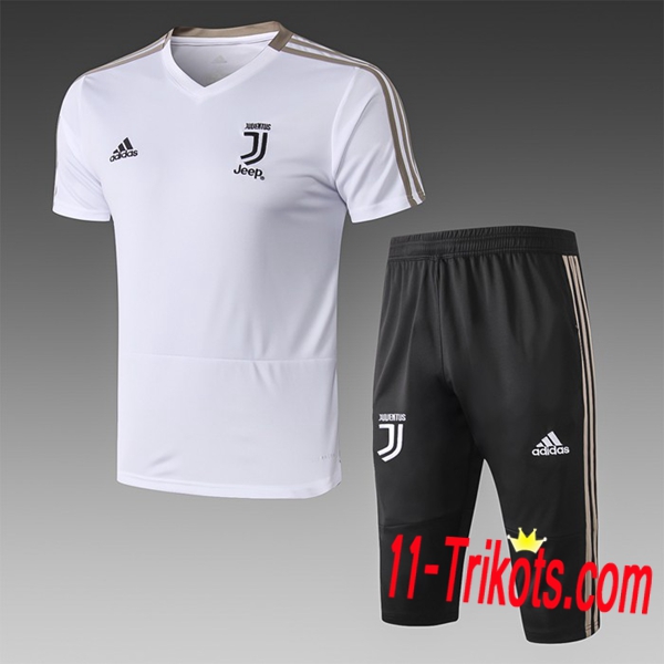 Neuestes Fussball Pre Match Juventus Trainingstrikot + 3/4 Hose Weiß 2019 2020 | 11-trikots