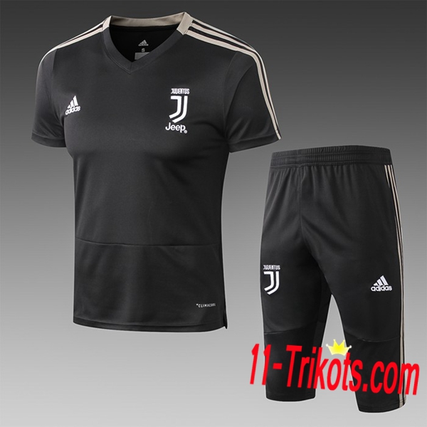 Neuestes Fussball Pre Match Juventus Trainingstrikot + 3/4 Hose Schwarz 2019 2020 | 11-trikots