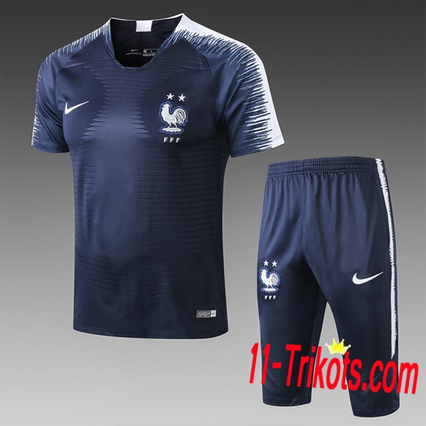 Neuestes Fussball Pre Match Frankreich 2 Sternes Trainingstrikot + 3/4 Hose Dunkelblau 2019 2020 | 11-trikots