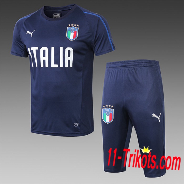Neuestes Fussball Pre Match Italien Trainingstrikot + 3/4 Hose Dunkelblau 2019 2020 | 11-trikots