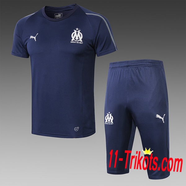 Neuestes Fussball Pre Match Marseille OM Trainingstrikot + 3/4 Hose Dunkelblau 2019 2020 | 11-trikots