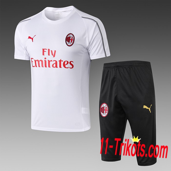 Neuestes Fussball Pre Match AC Milan Trainingstrikot + 3/4 Hose Weiß 2019 2020 | 11-trikots