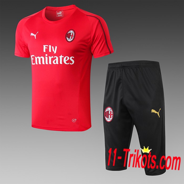 Neuestes Fussball Pre Match AC Milan Trainingstrikot + 3/4 Hose Rot 2019 2020 | 11-trikots