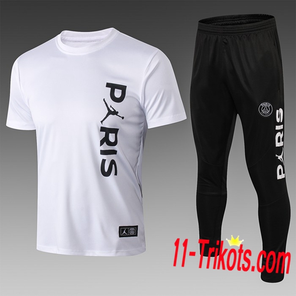 Neuestes Fussball Pre Match Paris PSG Jordan Trainingstrikot + 3/4 Hose Weiß 2019 2020 | 11-trikots