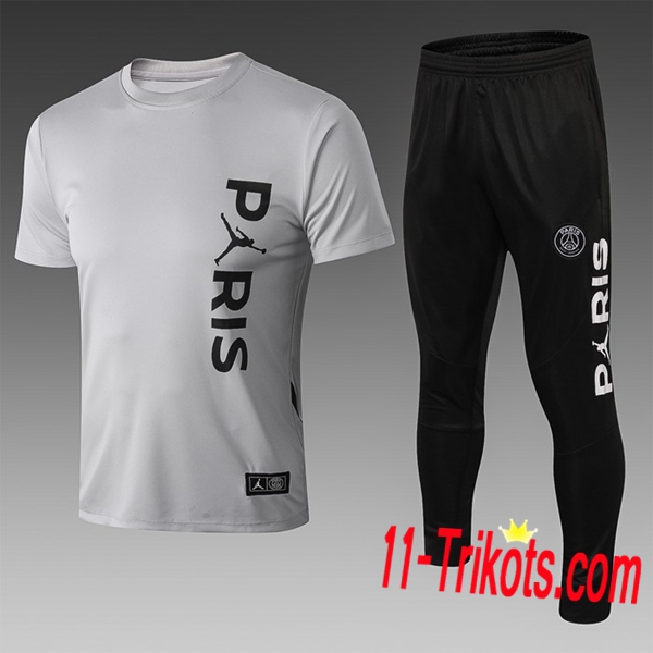 Neuestes Fussball Pre Match Paris PSG Jordan Trainingstrikot + 3/4 Hose Gris 2019 2020 | 11-trikots