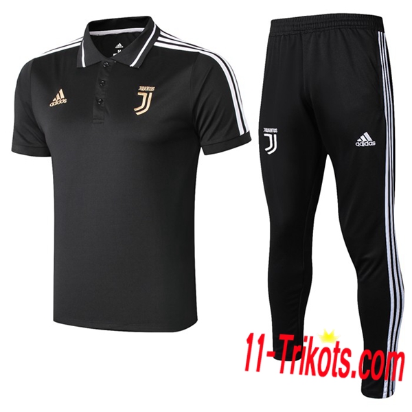 Neuestes Fussball Juventus Poloshirt + Hose Schwarz/Weiß 2019 2020 | 11-trikots