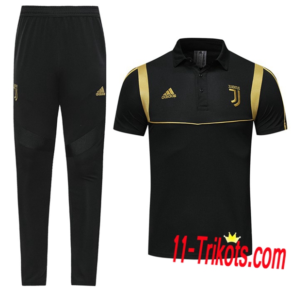 Neuestes Fussball Juventus Poloshirt + Hose Schwarz/Gelb 2019 2020 | 11-trikots