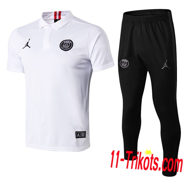 Neuestes Fussball Paris PSG Jordan Poloshirt + Hose Weiß 2019 2020 | 11-trikots