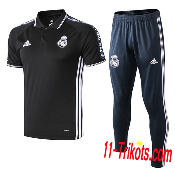Neuestes Fussball Real Madrid Poloshirt + Hose Schwarz 2019 2020 | 11-trikots