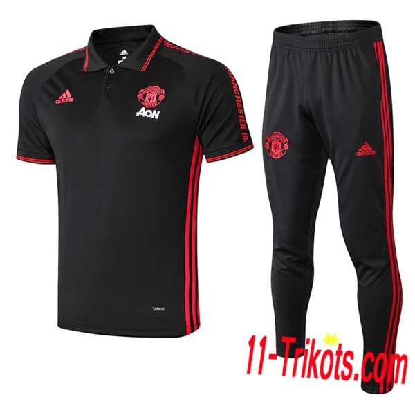 Neuestes Fussball Manchester United Poloshirt + Hose Schwarz 2019 2020 | 11-trikots