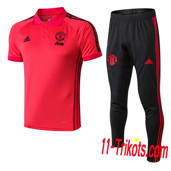 Neuestes Fussball Manchester United Poloshirt + Hose Rot 2019 2020 | 11-trikots