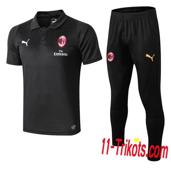 Neuestes Fussball AC Milan Poloshirt + Hose Schwarz 2019 2020 | 11-trikots