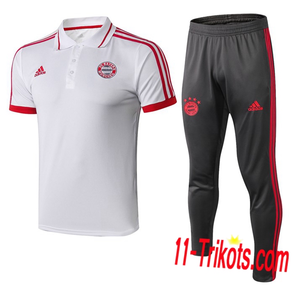 Neuestes Fussball Bayern München Poloshirt + Hose Weiß 2019 2020 | 11-trikots