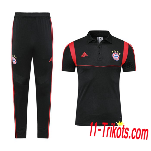 Neuestes Fussball Bayern München Poloshirt + Hose Schwarz 2019 2020 | 11-trikots